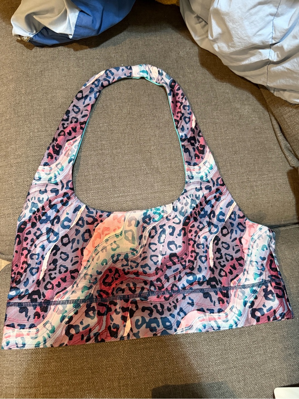 Fabletics Multicolor Reversible Leopard-Print Sports Bra in Pink and Blue